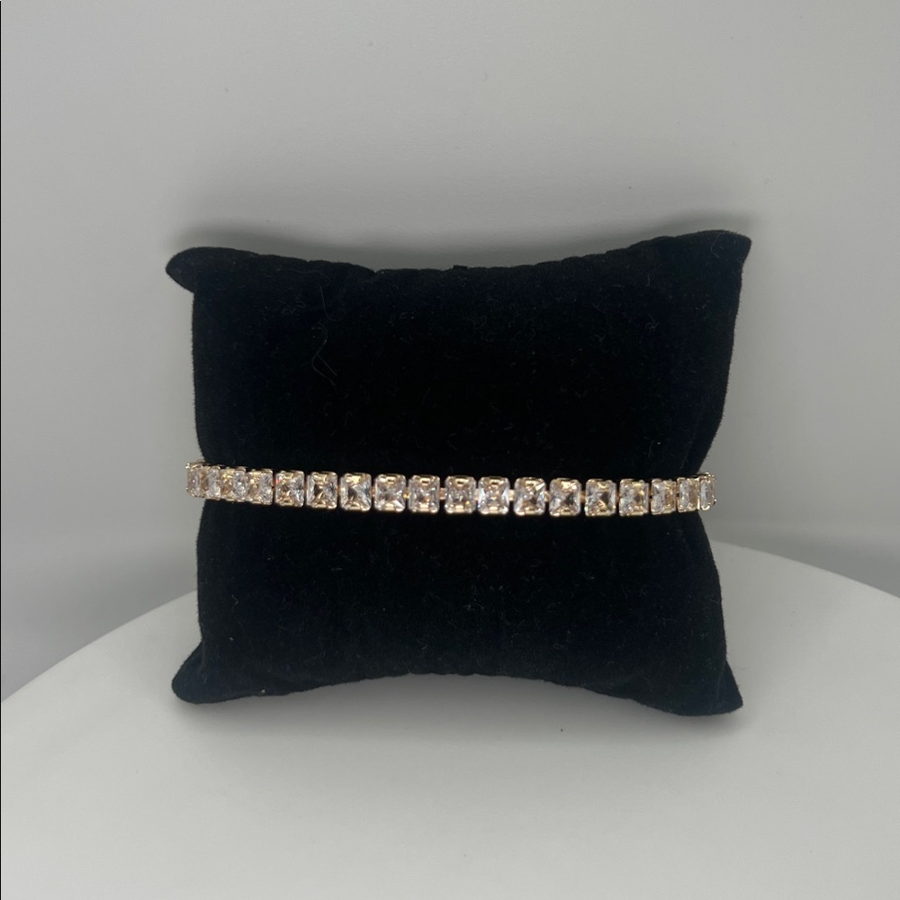 168. 18k Gold Plated Over Stainless Steel Adjustable Tennis Bracelet 6 1/2” - 7”